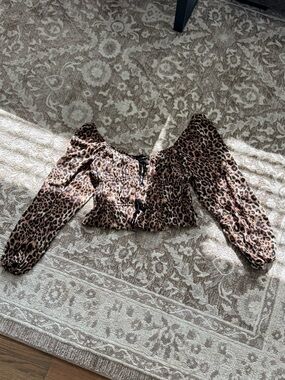 Wayf Leopard-Print Smocked Waist Blouse - Brown/Black